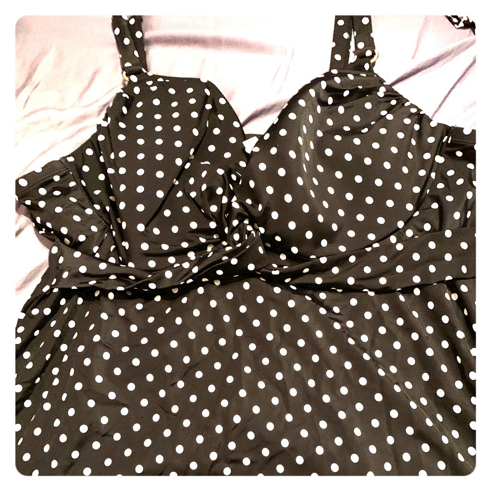 Plus size Lane Bryant black polka dot swim top